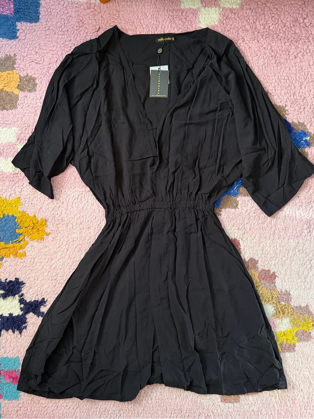 Erika Peña Black VERO MINI DRESS FUJET with SASH